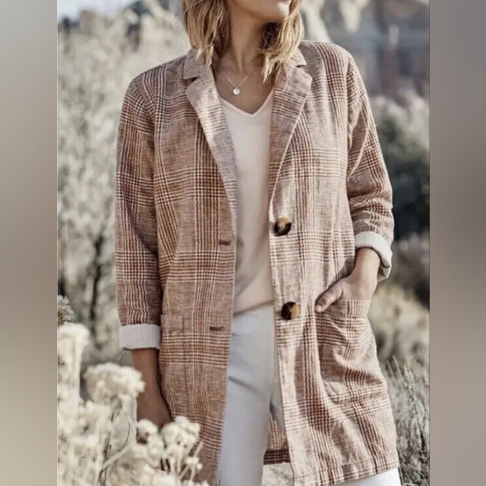 2X J. Jill Harper Relaxed Jacket Linen Cotton Henna Plaid Lagenlook